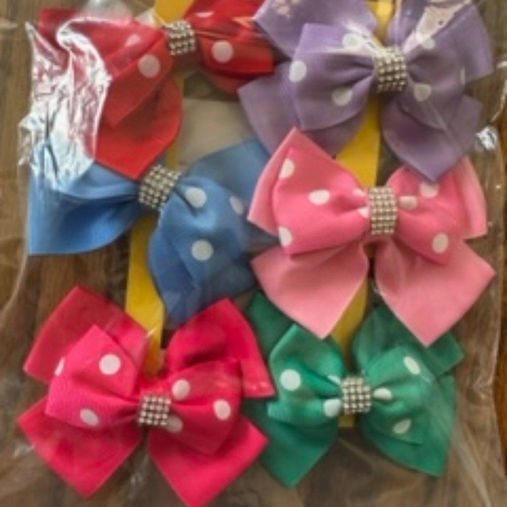 Bundle of (6) 4" Bows - Polka Dot Double Stacked Variety   B8217  Handmade Bouti